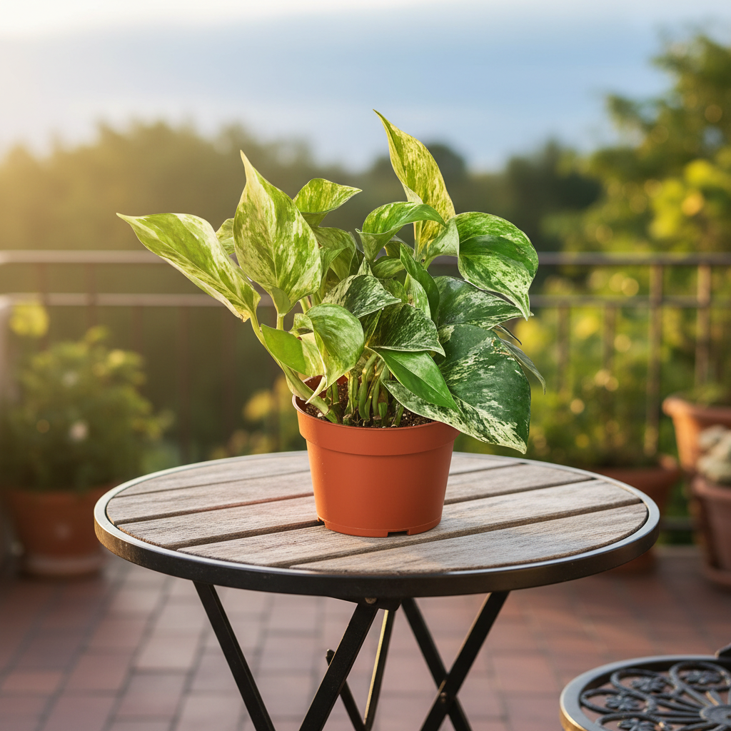 Potted plant with green leaves on a white background